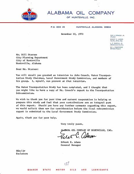 Huntsville History Vertical File - Alabama Oil Company Letter
