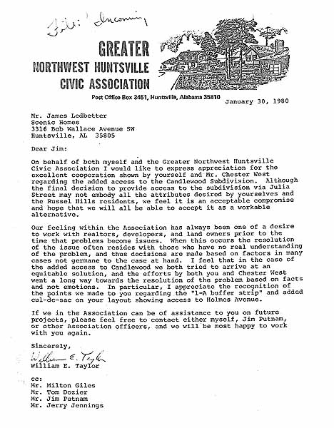 Huntsville History Vertical File - NW Huntsville Civic Association Letter