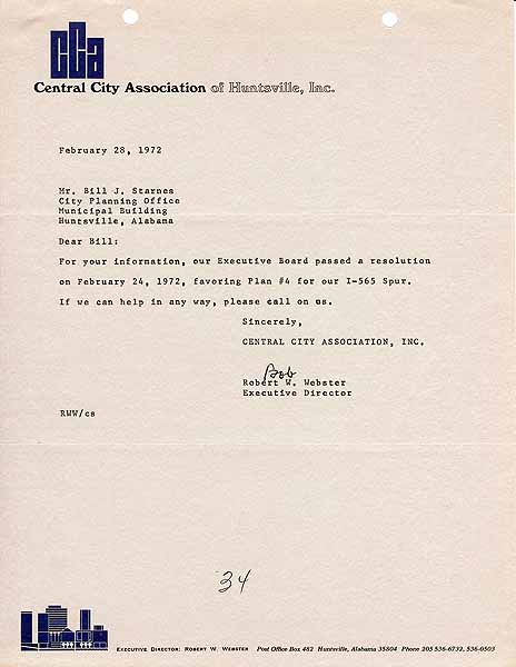 Huntsville History Vertical File - Central City Association Letter