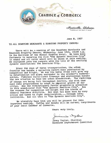 Huntsville History Vertical File - Chamber of Commerce Letter
