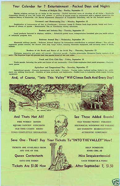 Huntsville History Vertical File - Huntsville Sesquicentennial Flyer 2