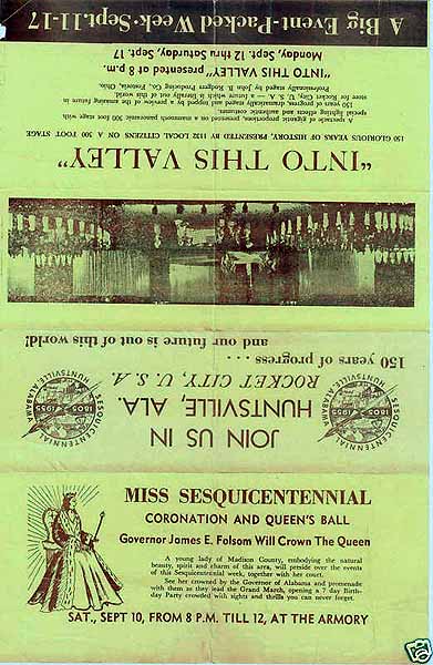 Huntsville History Vertical File - Huntsville Sesquicentennial Flyer 1