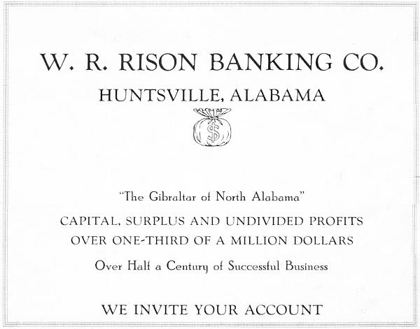 Advertisement for the W. R. Rison Banking Company, 1922